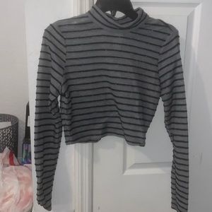 Striped sparkle long sleeve cropped top